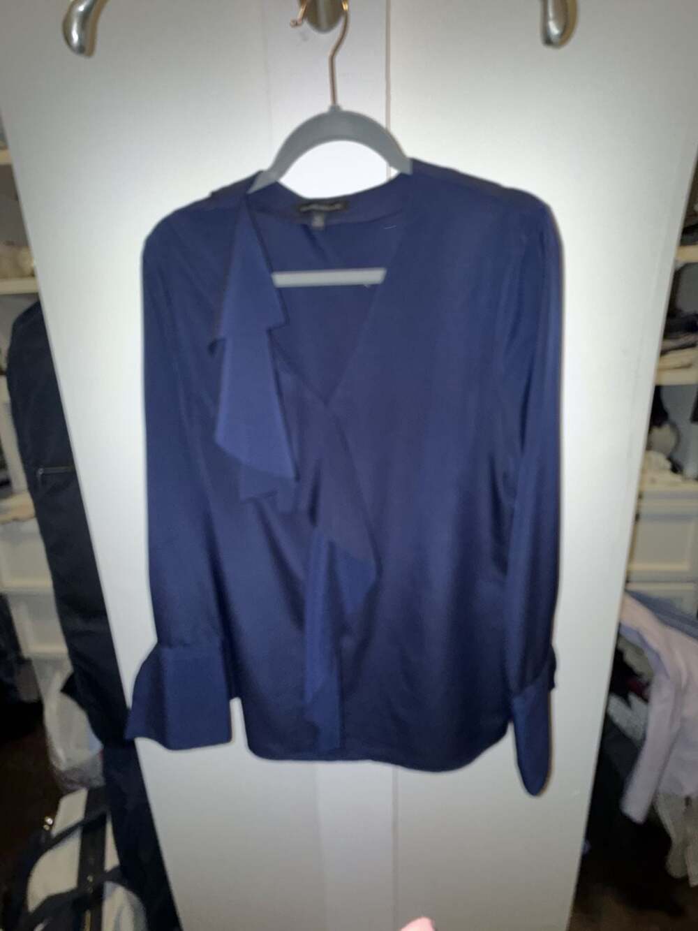 Banana Republic Navy Blue V-Neck Ruffle Long Sleeve Blouse Size XL
